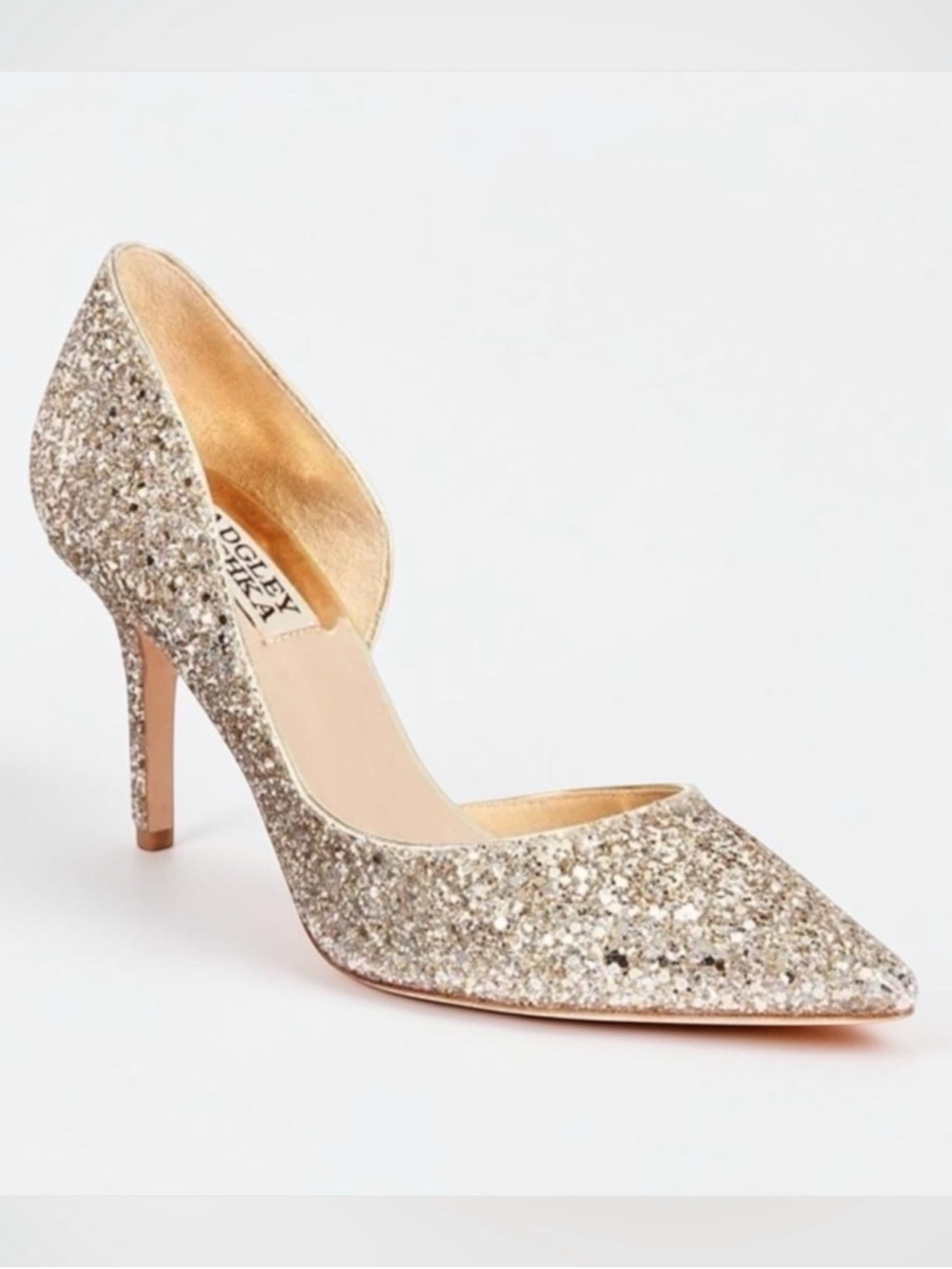Badgley Mischka Champagne Glitter Daisy Pointed-Toe Pump
